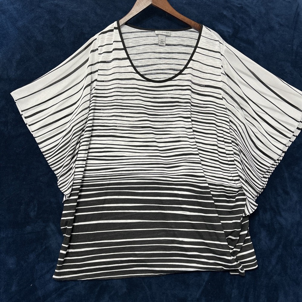 Catherines Womens Flutter Sleeve Top Size 2X Striped Relaxed Casual‎ Comfort